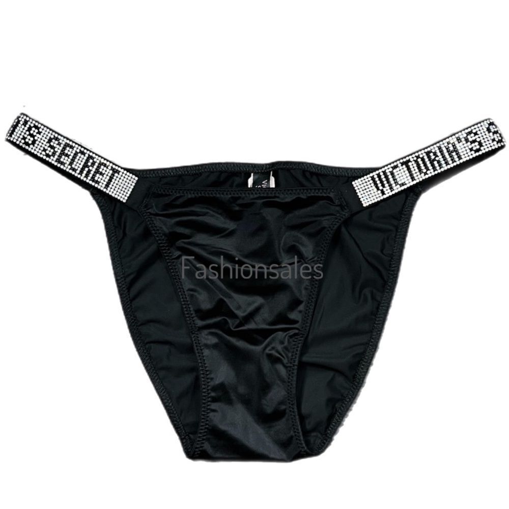 Victorias Secret Bombshell Shine Rhinestones Strap String Bikini panty black L